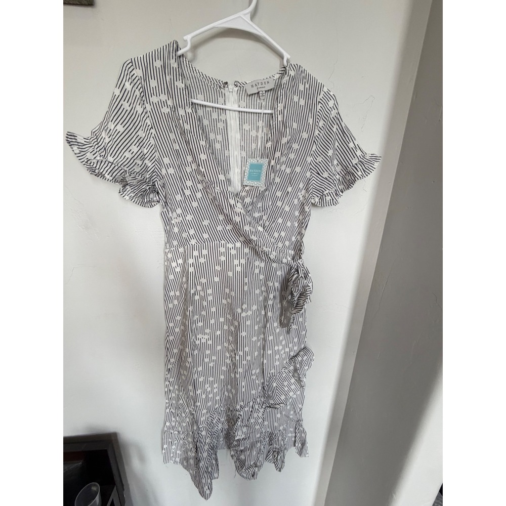 Hayden Los Angeles Womens Striped‎ Ruffle Wrap Mini Dress Blue White NWT Size S